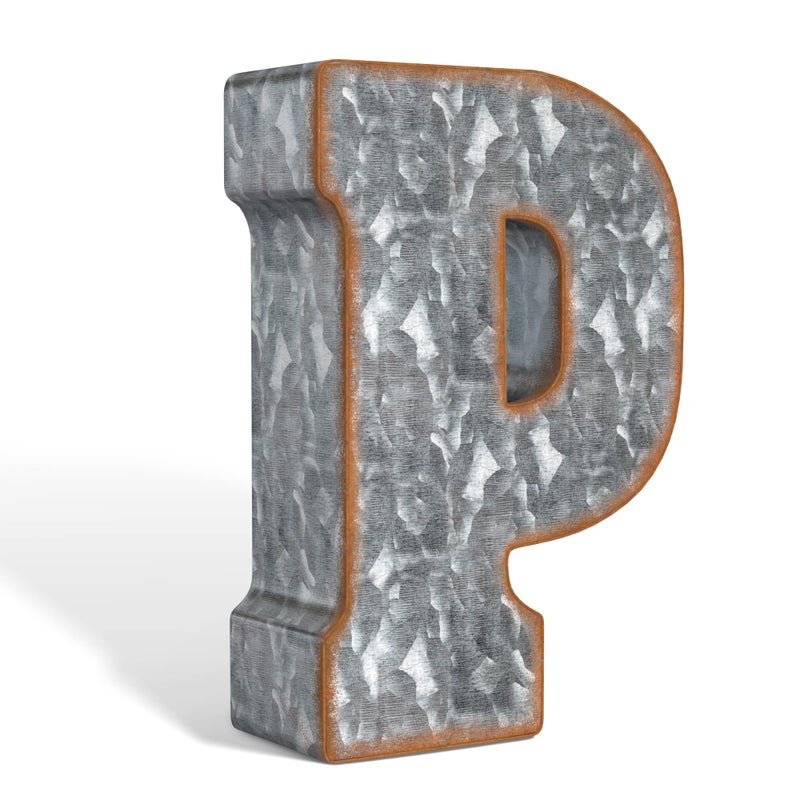 CraftyCrocodile 7" Galvanized Metal Letters for Wall Decor - 3D Letter P for Hanging & Free Standing - Decorative Rustic Alphabet Letters for the Living Room, Bedroom, Kitchen - Image 1